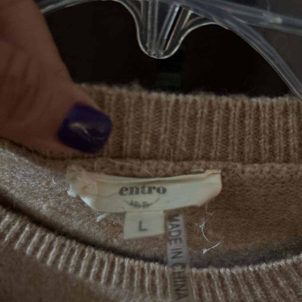Entro By Anthropologie Ruffle Sweater Beige Round Neck Long Sleeve Size Small